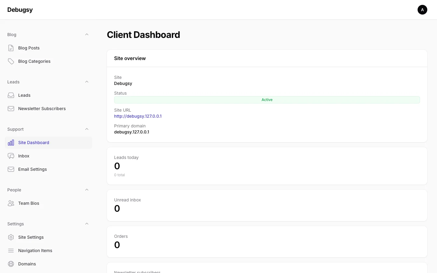 Debugsy website management dashboard
