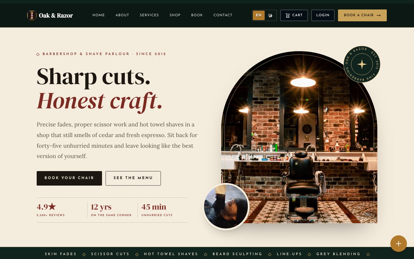Oak & Razor Barber Co. template